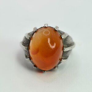 925 Sterling Silver Ring Vintage Carnelian Sculpted‎ Cocktail Goth size 6